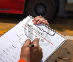 Inspetor preenchendo checklist durante um processo de inspeção técnica.