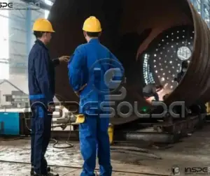 Serviço de Ensaio Visual de Solda 1 Técnicos realizam ensaio visual de solda em equipamento industrial.