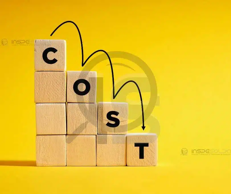 Blocos de construção com a palavra 'COST', simbolizando como a Inspeção de Soldagem Reduz Custos ao prevenir retrabalhos e otimizar processos.