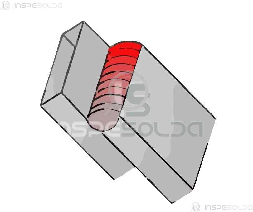 Imagem técnica mostrando uma junta soldada com destaque para a região de união entre duas peças metálicas.